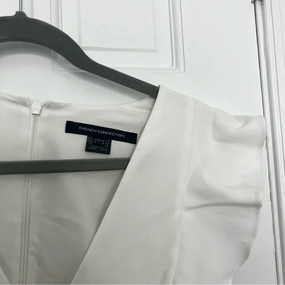 French Connection Whisper Ruffle Mini Dress white graduation dress vneck ruffles - Picture 8 of 16